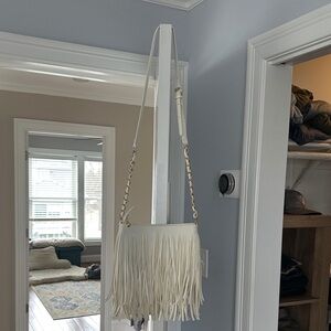 Ivory and gold white fringe crossbody bag